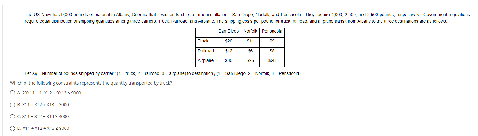 Solved Let \\( X_{i j}= \\) Number of pounds shipped by | Chegg.com