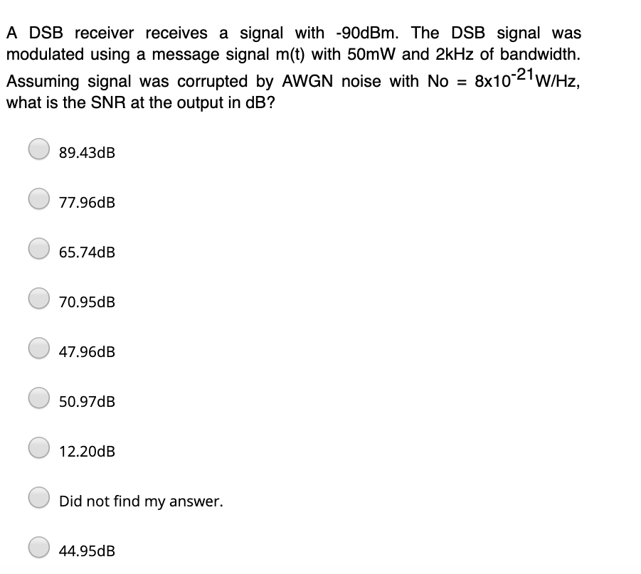 Db 90 Example Solved A DSB receiver receives a signal with -90dBm. The DSB | Chegg.com