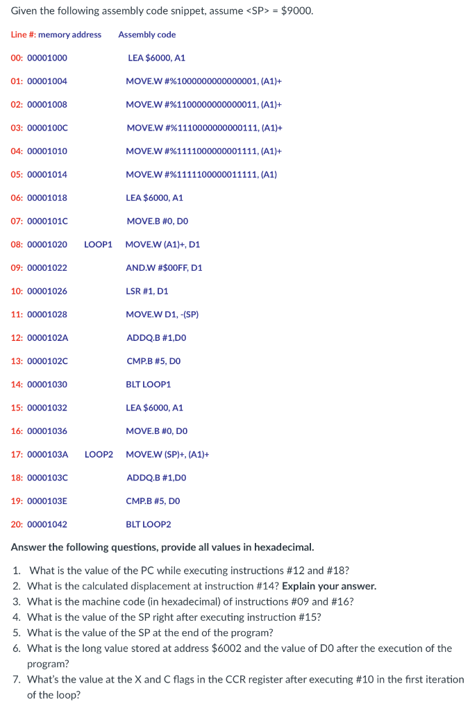 Solved Given the following assembly code snippet, assume = | Chegg.com