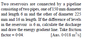 Solved Two reservoirs are connected by a pipeline consisting | Chegg.com