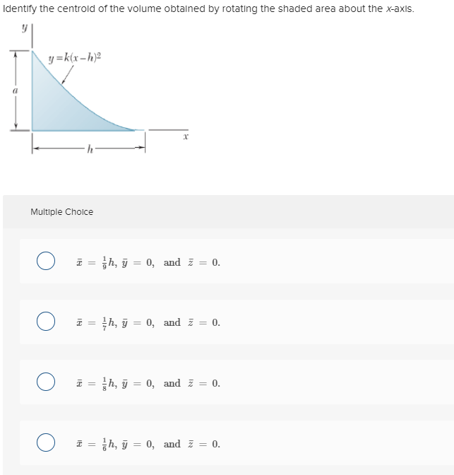 Solved Identify The Centroid Of The Volume Obtained By Ro Chegg Com