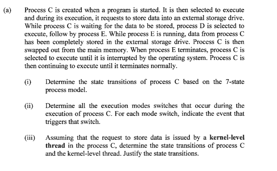 Solved (a) Process C is created when a program is started. | Chegg.com