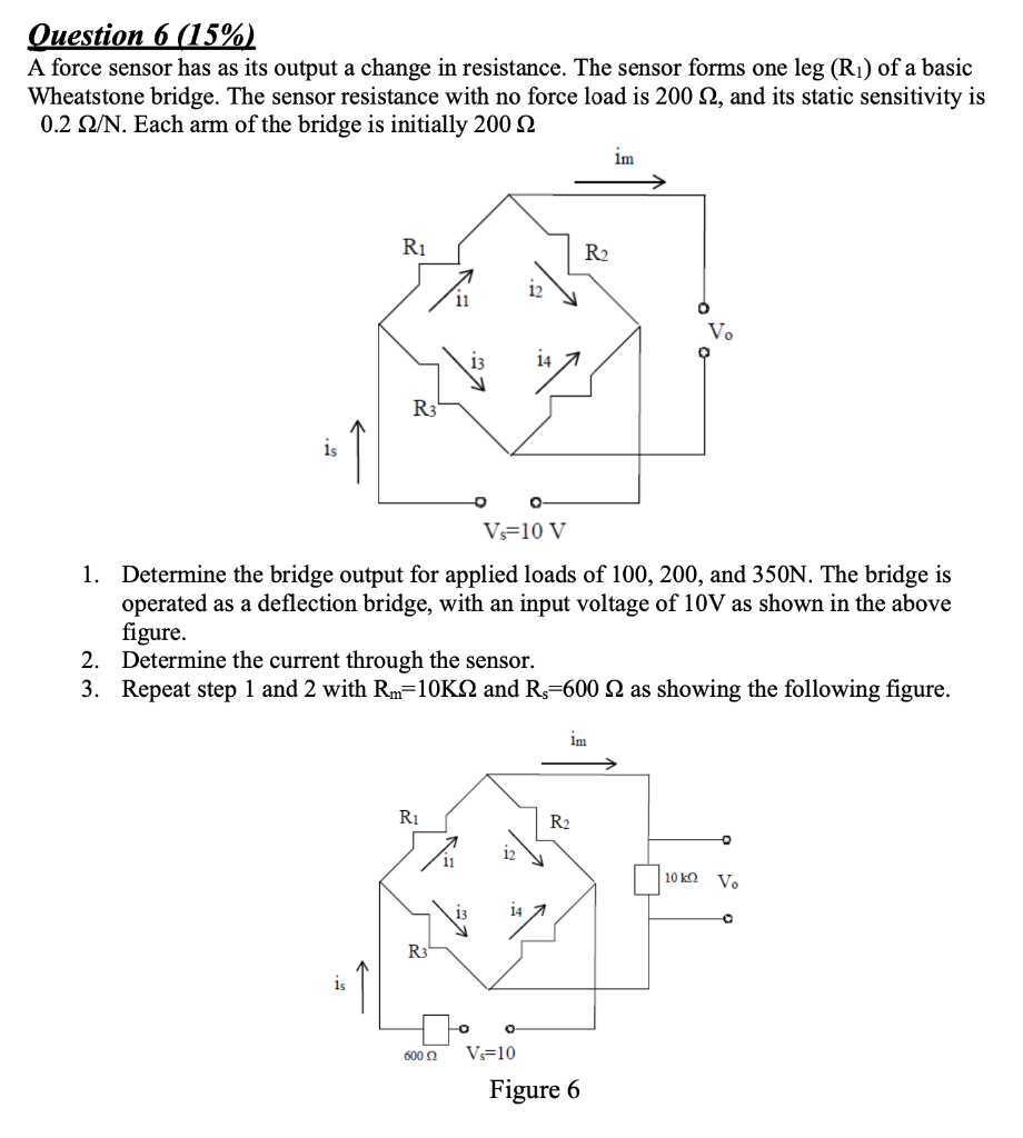 Solved Question 6 (15%) A force sensor has as its output a | Chegg.com