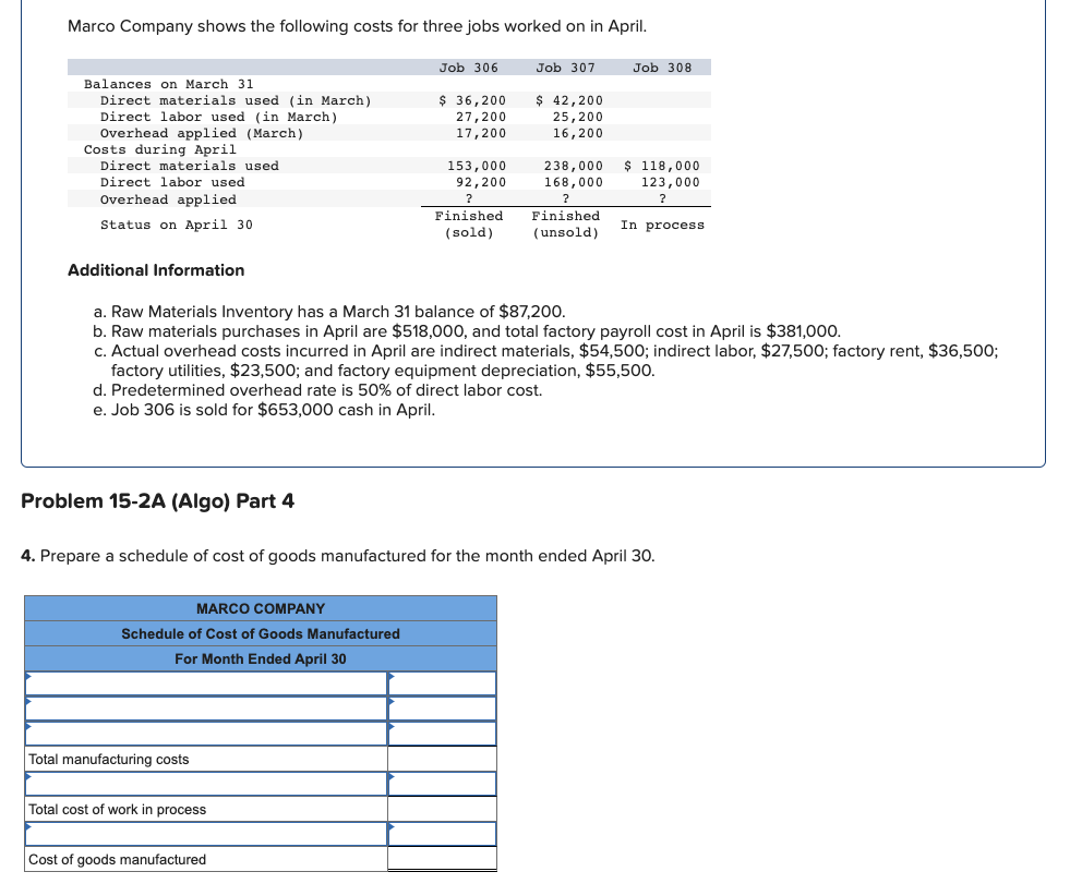 Solved Marco Company shows the following costs for three | Chegg.com