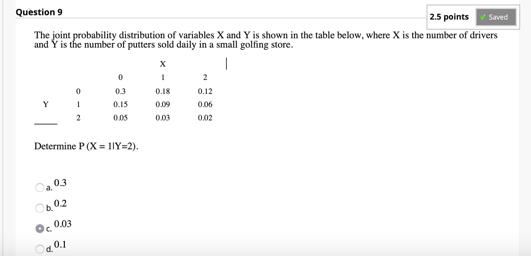 Solved Question 9 2 5 Points Saved The Joint Probability Chegg Com