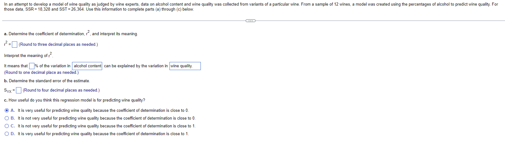 Solved a. Determine the coefficient of determination, r2, | Chegg.com