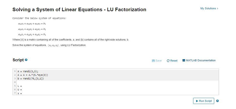 Solved Solving a System of Linear Equations - LU | Chegg.com