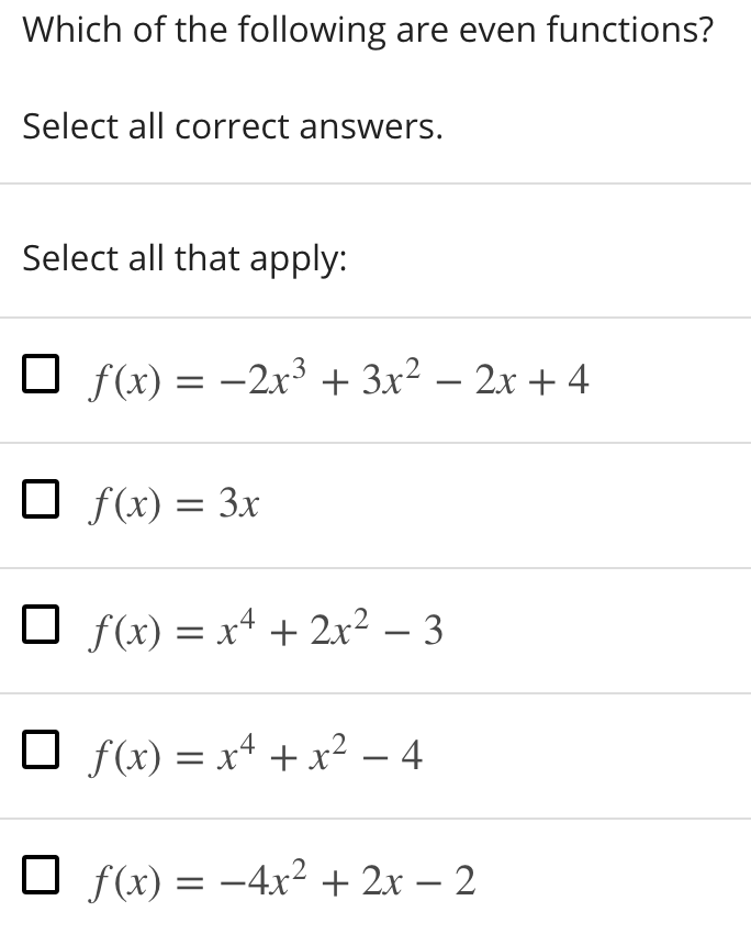 solved-which-of-the-following-are-even-functions-select-all-chegg