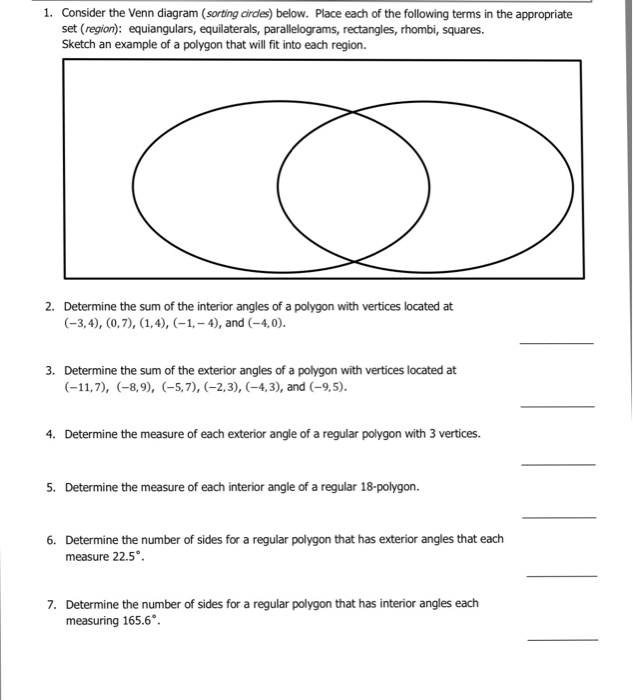 Solved 1. Consider the Venn diagram (sorting cirdes) below. | Chegg.com