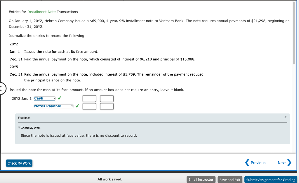 Solved Entries for Installment Note Transactions On January