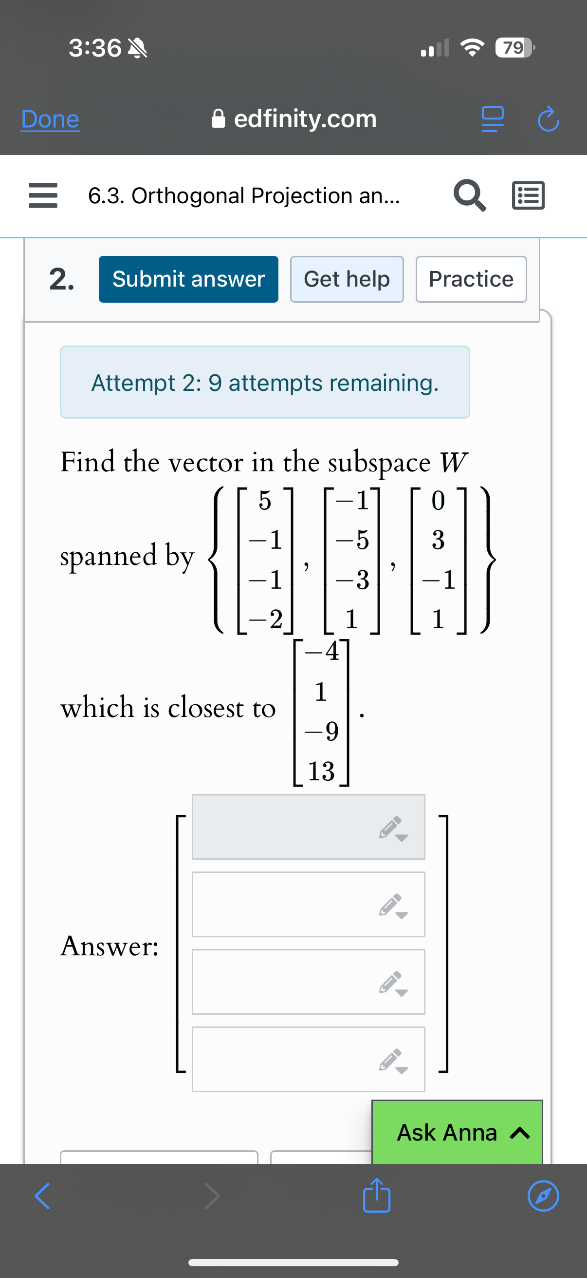 Solved Attempt 2 9 ﻿attempts remaining.Find the vector in