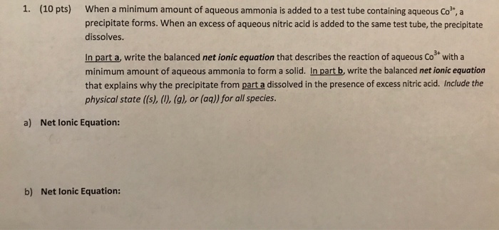 Solved When a minimum amount of aqueous ammonia is added to | Chegg.com