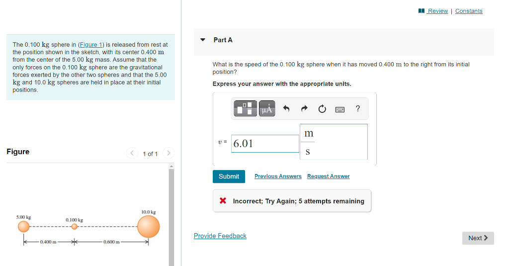 The \( 0.100 \mathrm{~kg} \) sphere in (Figure 1) is released from rest at Part A the position shown in the sketch, with its 