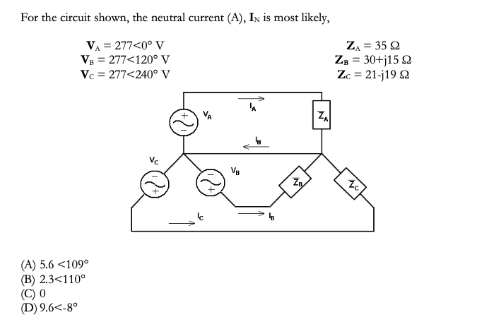Solved For the circuit shown, the neutral current (A), In is | Chegg.com