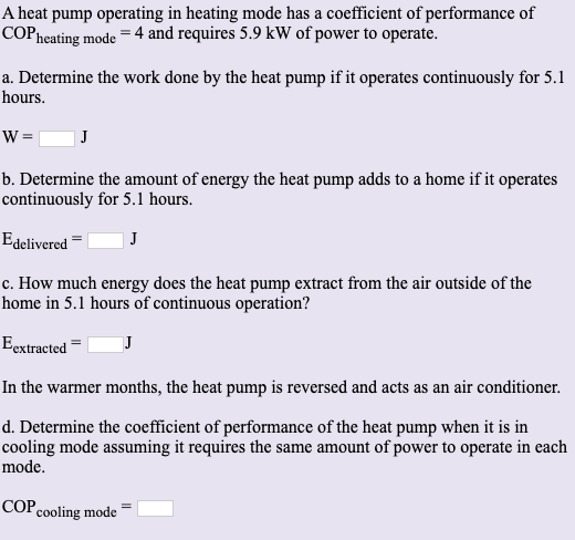 Solved A Heat Pump Operating In Heating Mode Has A Coeffi