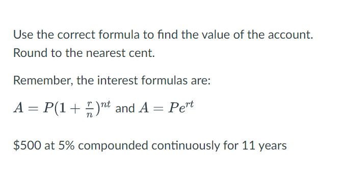 Solved Use the correct formula to find the value of the | Chegg.com