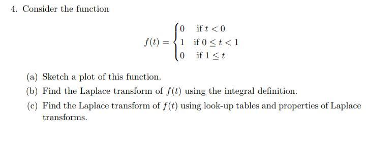 Solved 4. Consider the function f(t)=⎩⎨⎧010 if t