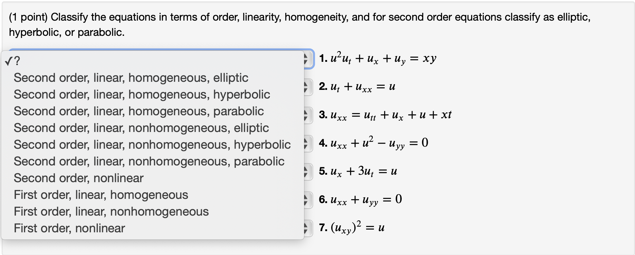 Solved 1 Point Classify The Equations In Terms Of Order