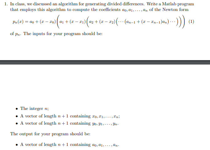 Solved 1. In class, we discussed an algorithm for generating | Chegg.com