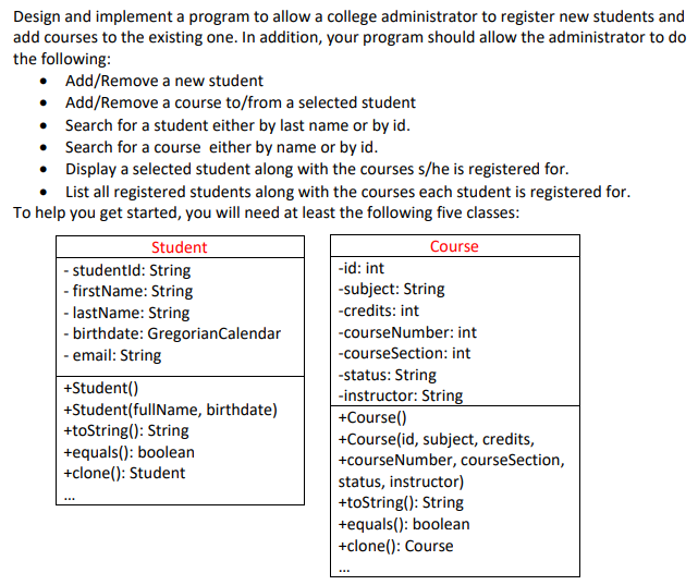 Design and implement a program to allow a college | Chegg.com