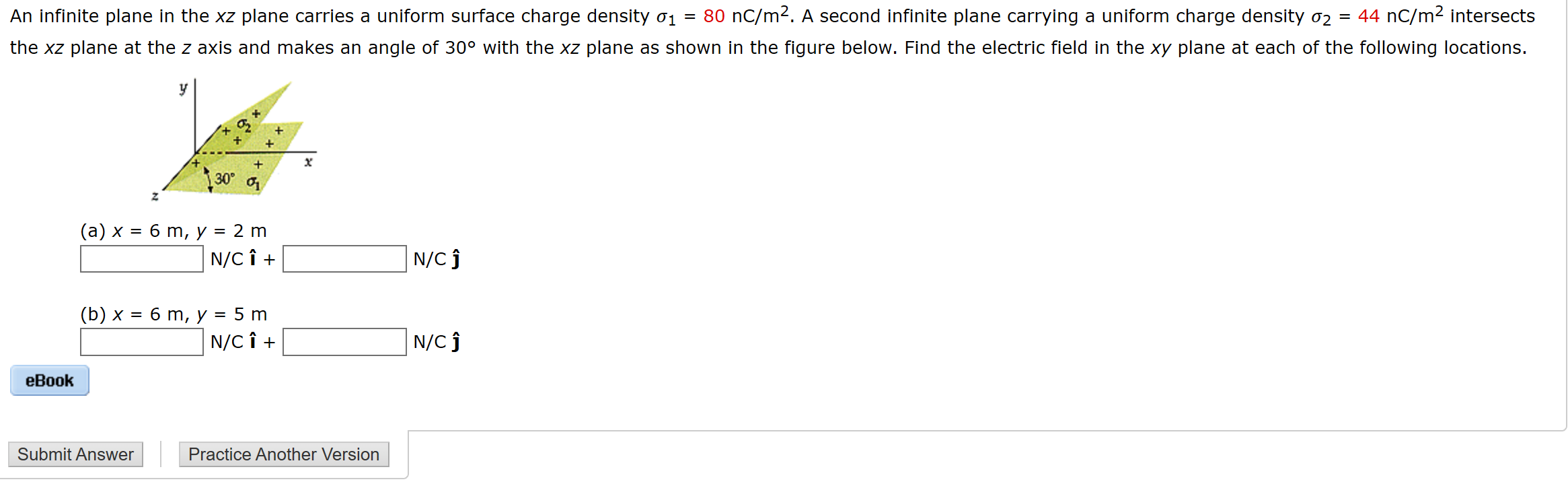 Solved An infinite plane in the xz plane carries a uniform | Chegg.com