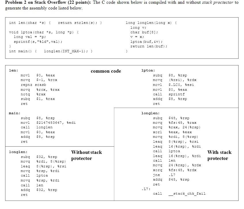 Problem 2 On Stack Overflow (22 Points): The C Code | Chegg.com