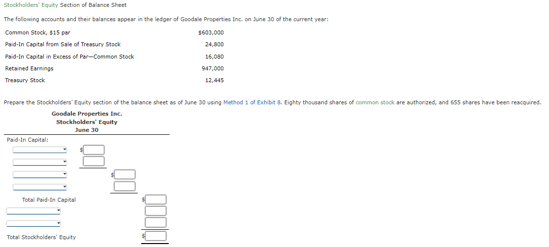 Solved Stockholders' Equity Section of Balance Sheet The | Chegg.com