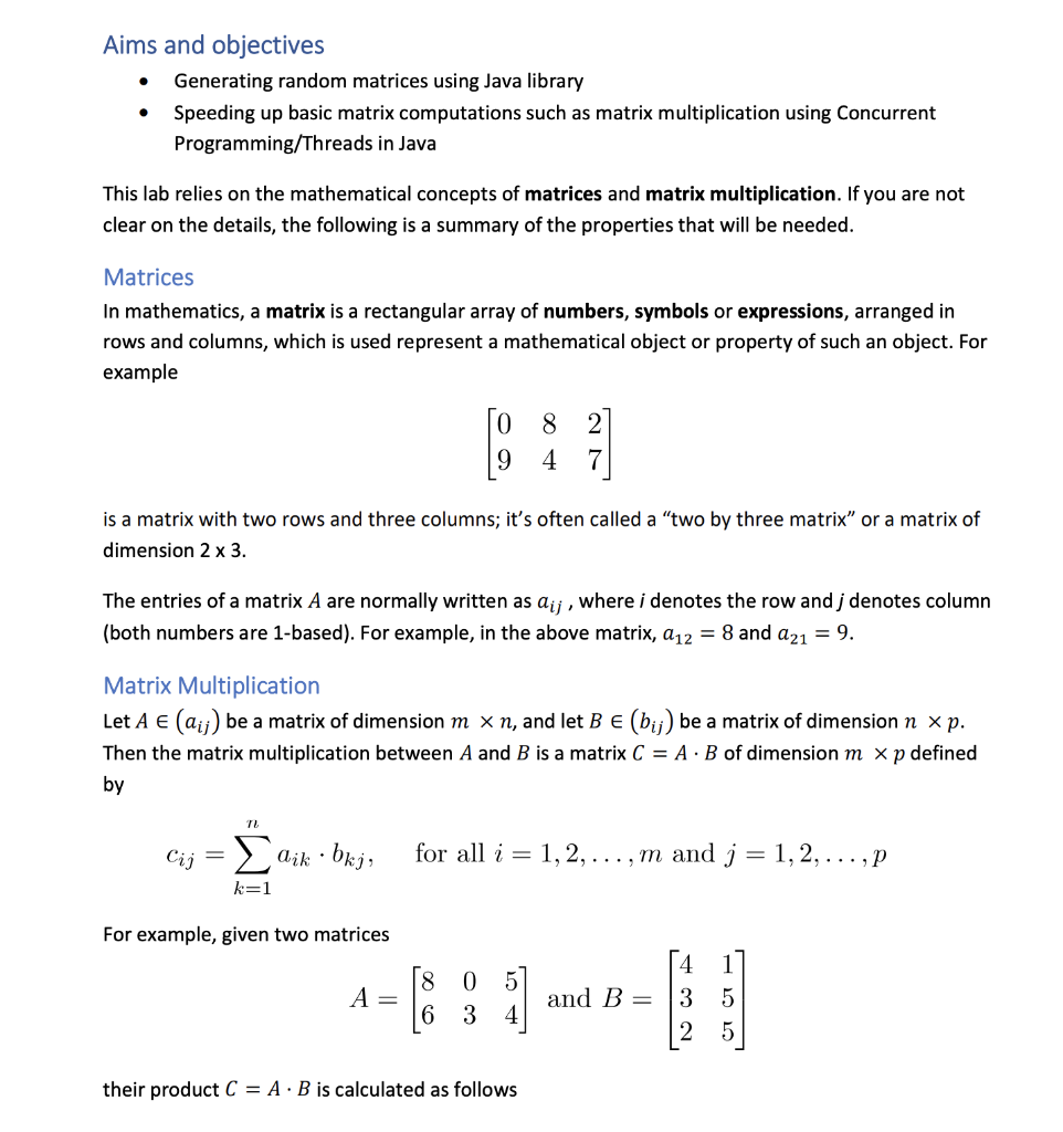 Solved . Aims and objectives Generating random matrices | Chegg.com