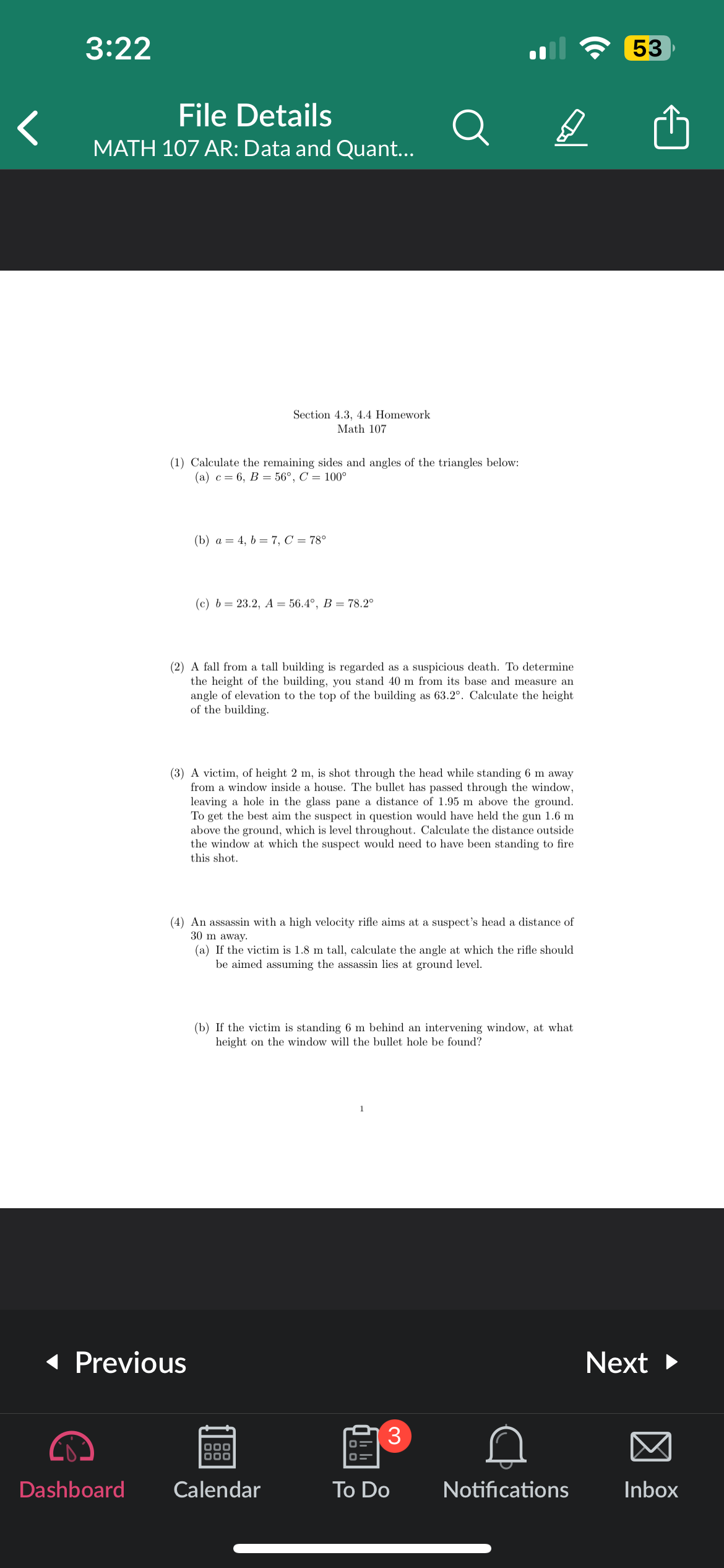 Solved (1) ﻿Calculate the remaining sides and angles of the | Chegg.com