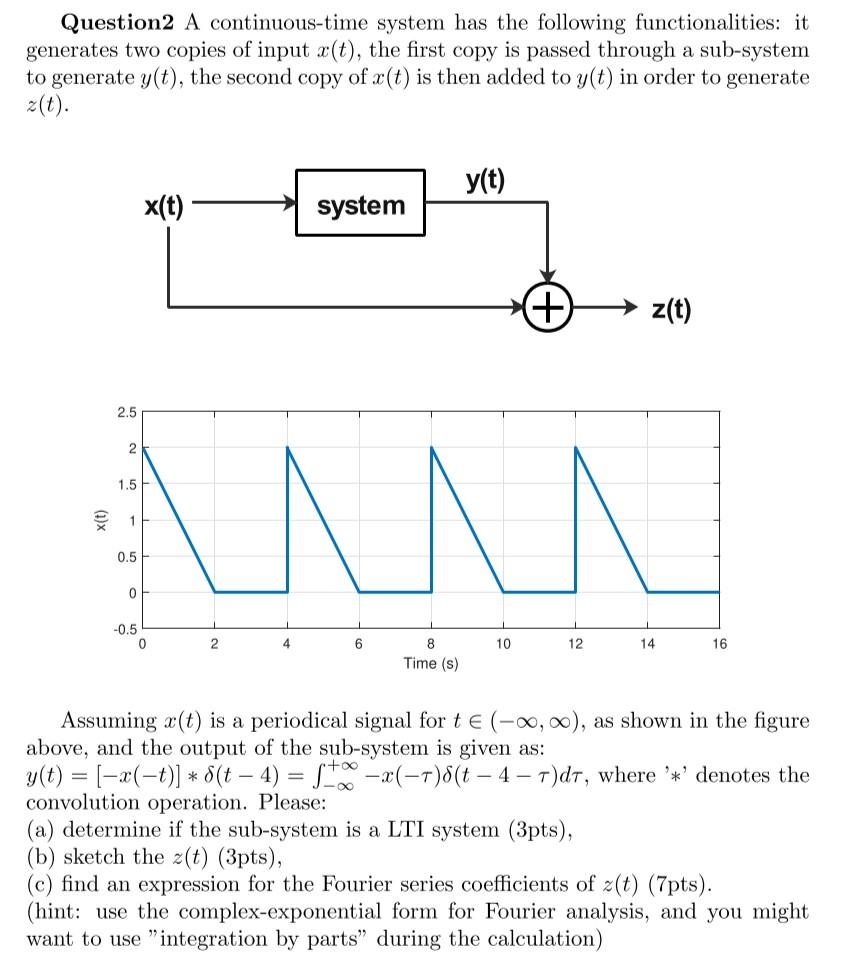Solved Question2 A continuous-time system has the following | Chegg.com