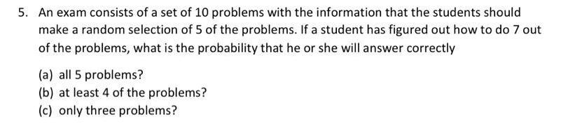 Solved 5. An exam consists of a set of 10 problems with the | Chegg.com