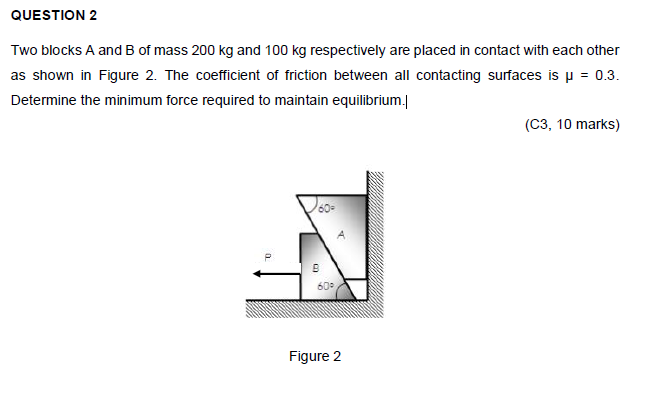 Solved QUESTION 2 Two Blocks A And B Of Mass 200 Kg And 100 | Chegg.com