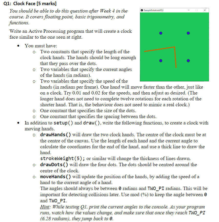 SampleSolution 201 Q1: Clock Face (5 marks] You | Chegg.com