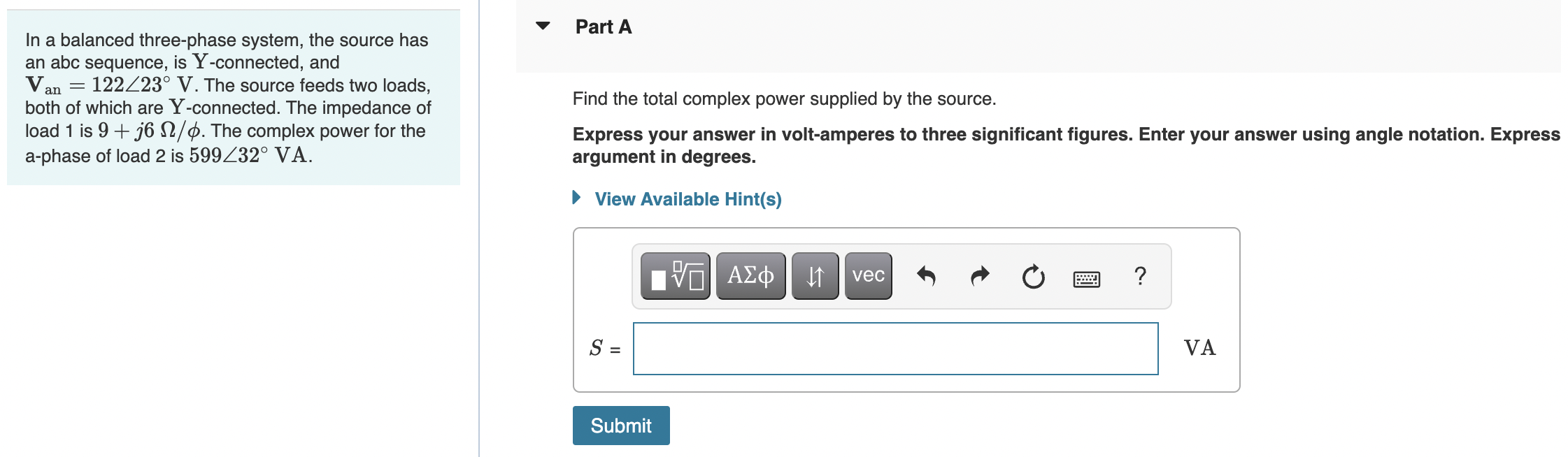 Solved In A Balanced Three-phase System, The Source Has An | Chegg.com