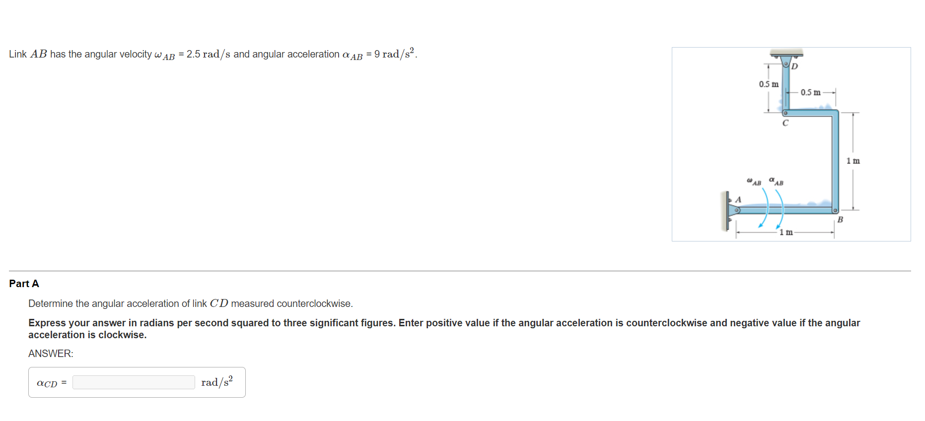 Solved Link AB has the angular velocity ωAB=2.5rad/s and | Chegg.com
