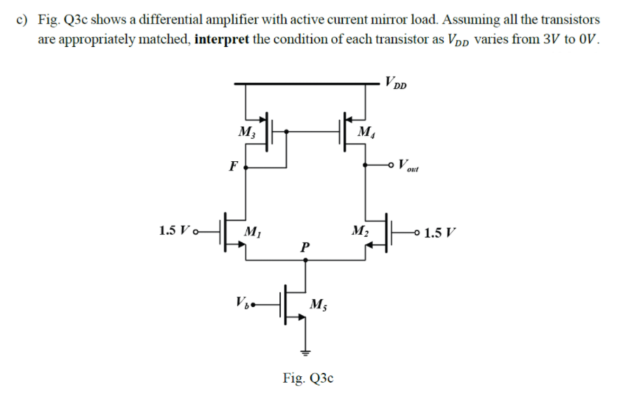 Solved c) Fig. Q3c shows a differential amplifier with | Chegg.com