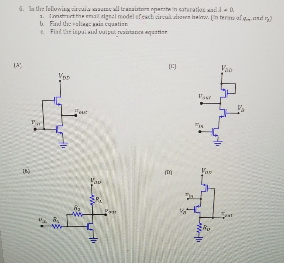 Solved 6. In the following circuits assume all transistors