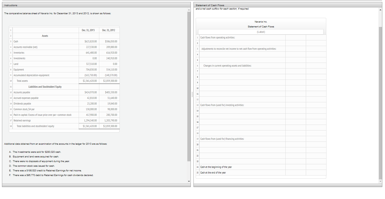 Solved Instructions Statement Of Cash Flows And A Net Cash 3611