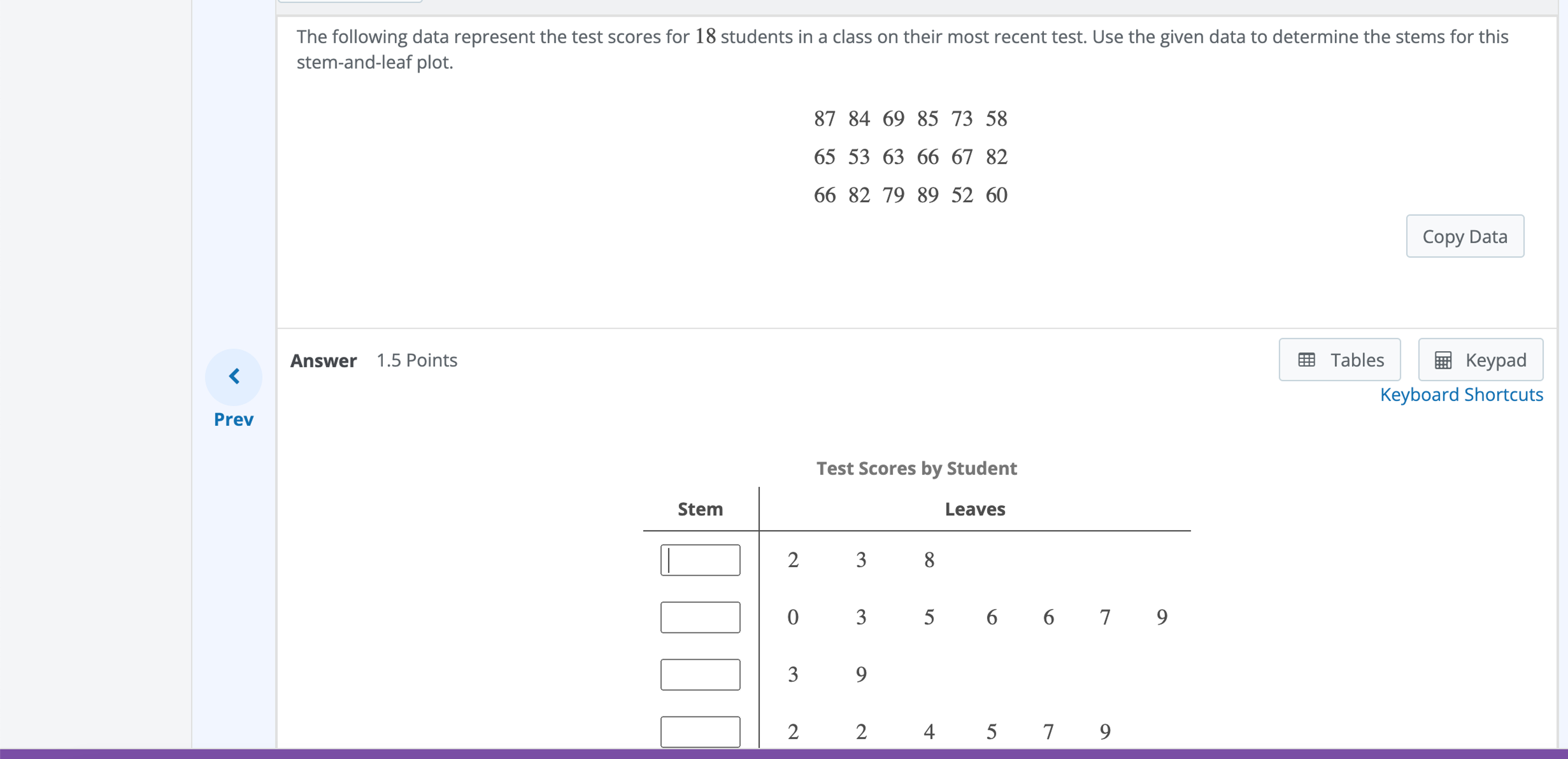 Solved The following data represent the test scores for 18 | Chegg.com