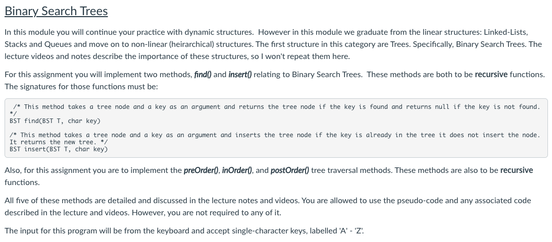Solved Binary Search Trees In this module you will continue | Chegg.com