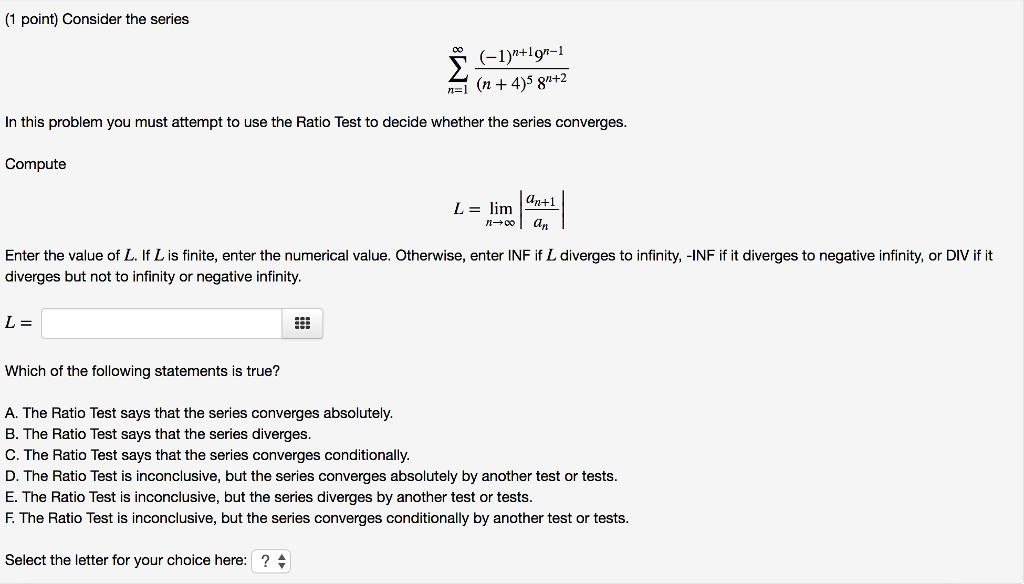 Solved (1 point) Consider the series In this problem you