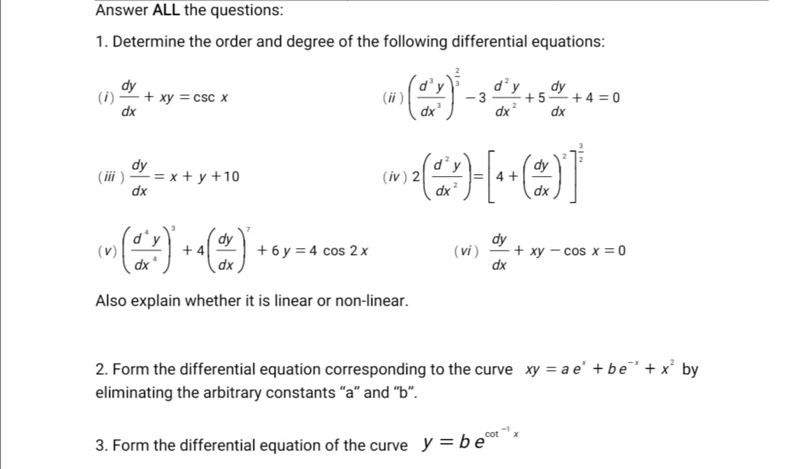 Order and Degree of Differential Equations with Examples