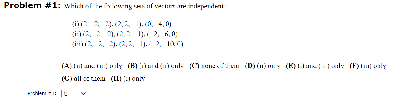 Solved Problem #1: Which of the following sets of vectors | Chegg.com