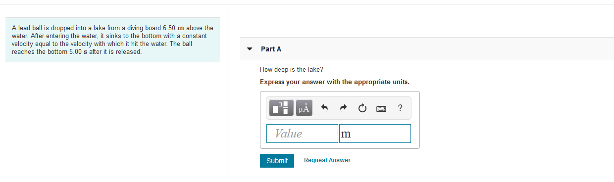 Solved A lead ball is dropped into a lake from a diving | Chegg.com