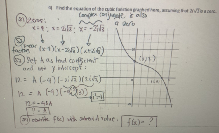 how to find complex zeros of a cubic function