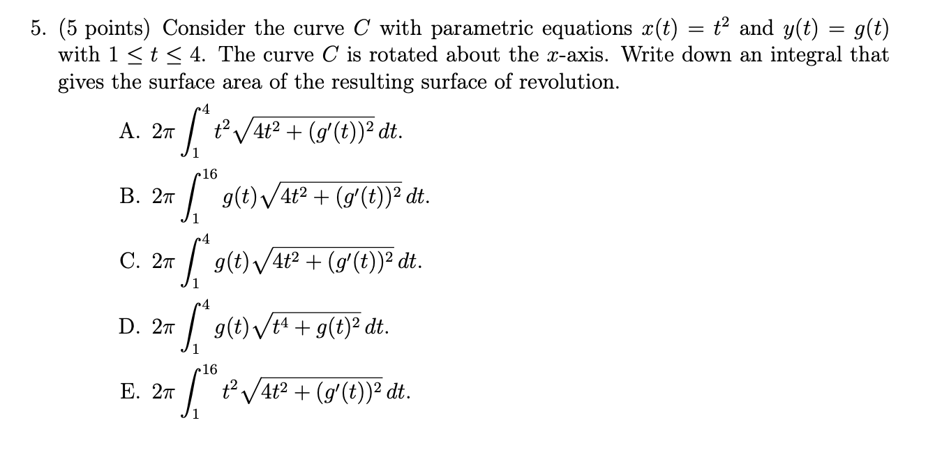 Solved 5 5 Points Consider The Curve C With Parametric Chegg Com