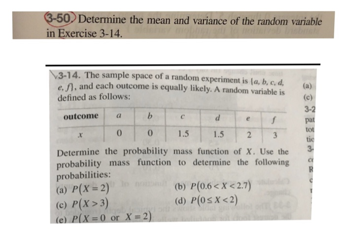 Solved 3-50 Determine the mean and variance of the random | Chegg.com