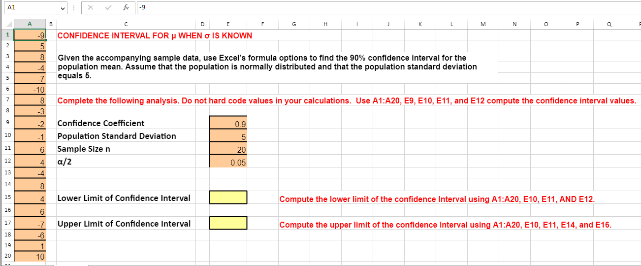 Solved Given the accompanying sample data, use Excel's | Chegg.com image.