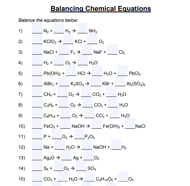 Solved Balancing Chemical Equations Balance the equations | Chegg.com