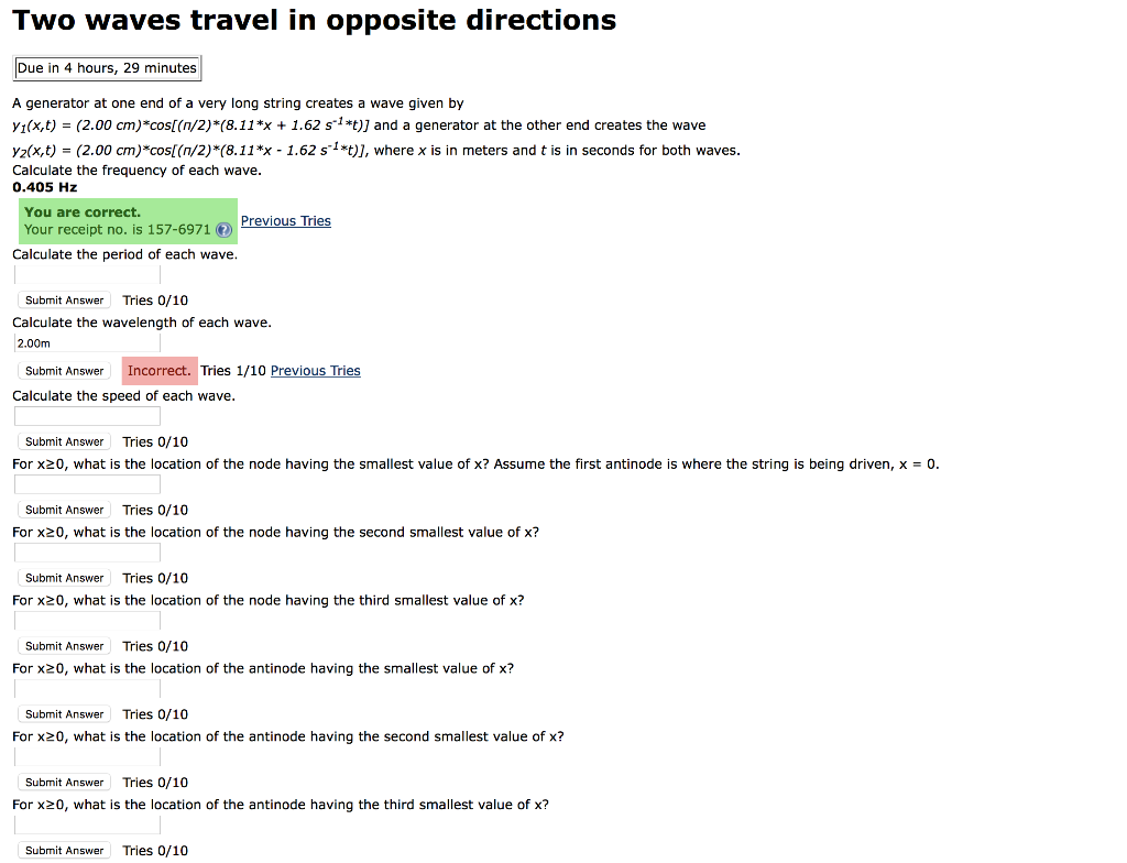 Solved Two waves travel in opposite directions Due in 4 | Chegg.com